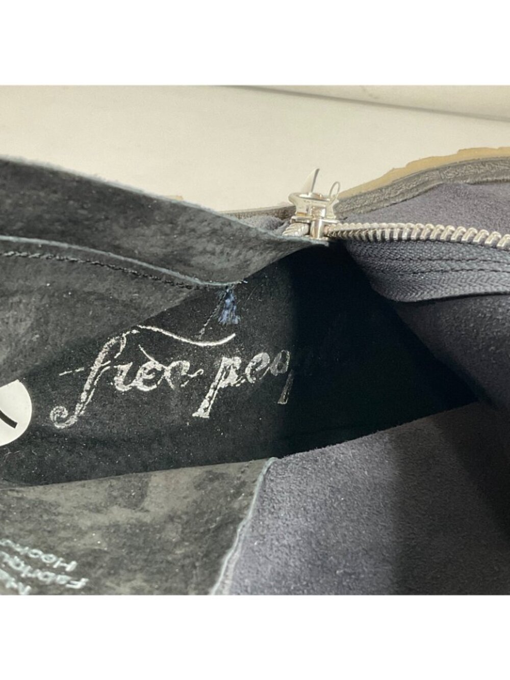 Free People Boots Womens Sz 37.5 Navy Jack Zip Suede Leather Chunk Sole New $198 - Picture 11 of 12